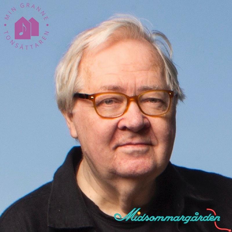 Mats Persson_MGT Bild på Mats Persson med blå bakgrund samt Samtida Musik och Midsommargårdens logotyper