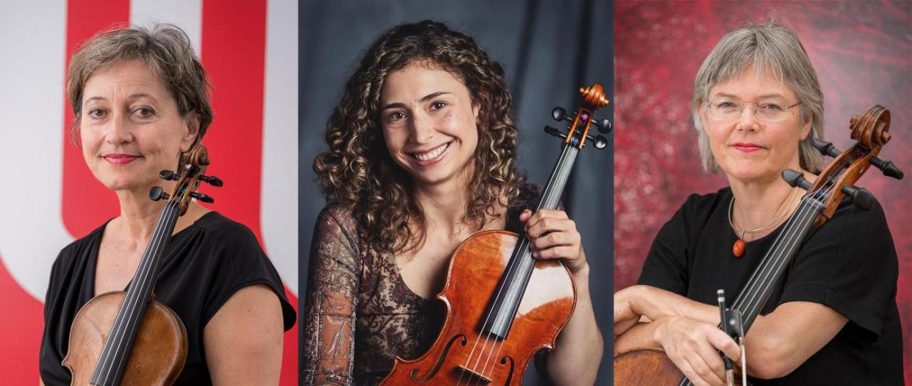 Trio Recherche Porträtt på de tre musikerna med sina instrument
