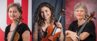 Trio Recherche Porträtt på de tre musikerna med sina instrument